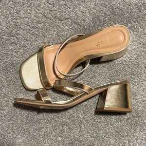 BAMBOO Gold Strappy Block Heels
